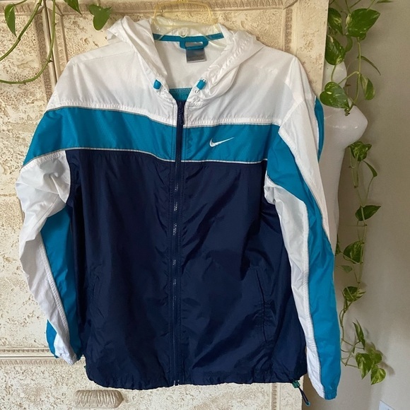 Nike jacket size L Blue/white/turquoise color with silver reflective strip - Picture 6 of 6